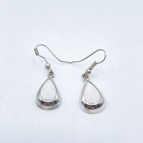 Sterling Silver & White Howlite Stone Teardrop Dangle Earrings - Picture 6 of 7